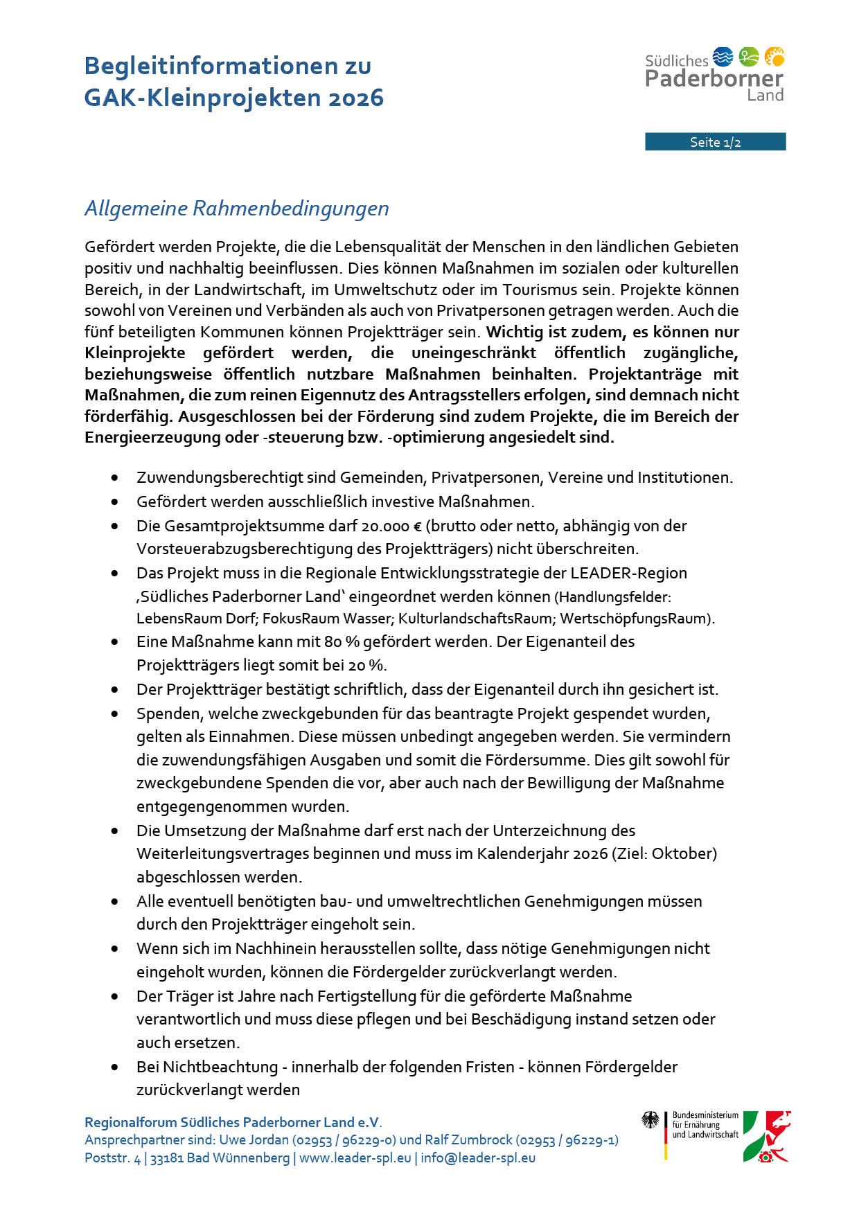 Vorgaben und Begleitinfos Kleinprojekte 2026